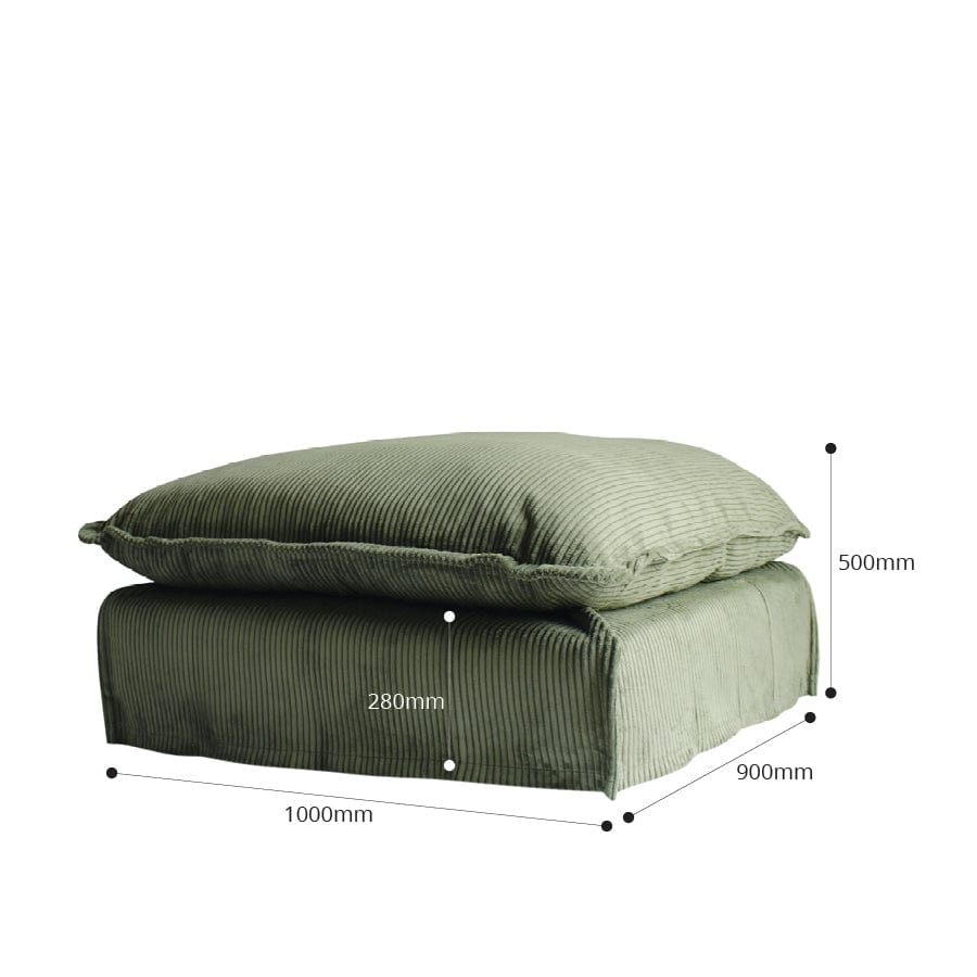 The Cloud Ottoman with Sage Corduroy Slipcover By Black Mango