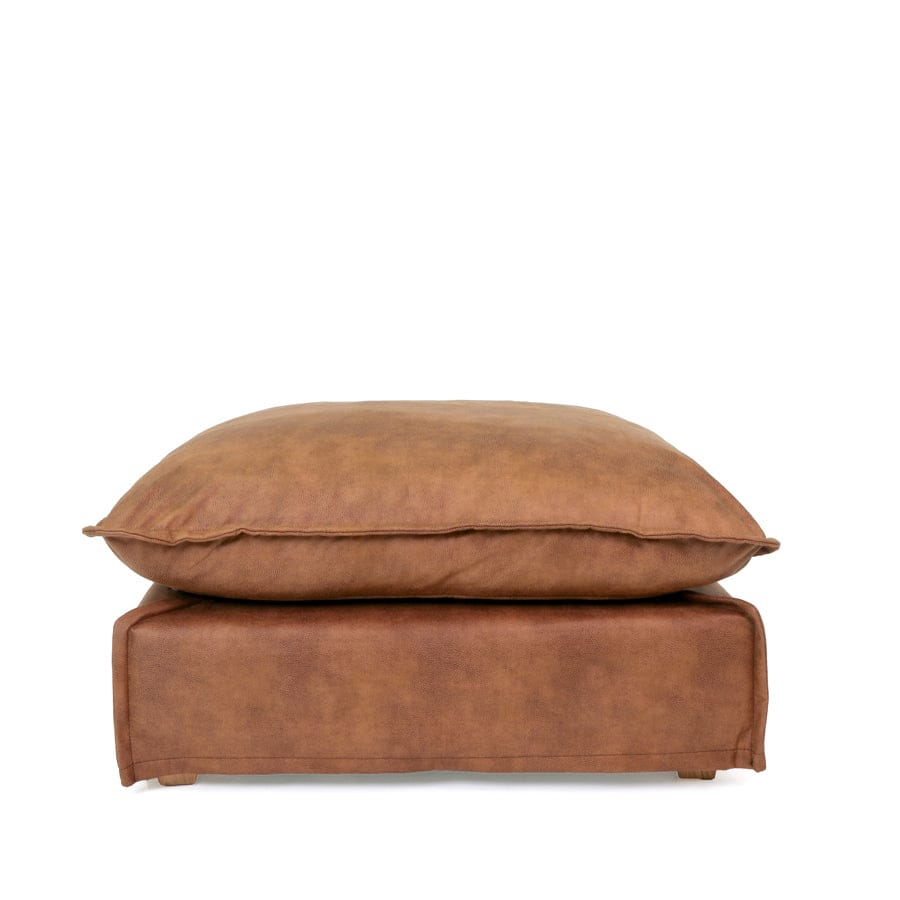 The Cloud Ottoman with Tan Leatherette Slipcover By Black Mango Interiors