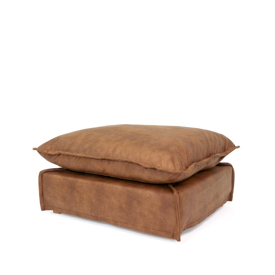 The Cloud Ottoman with Tan Leatherette Slipcover By Black Mango Interiors