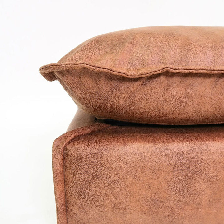The Cloud Ottoman with Tan Leatherette Slipcover By Black Mango Interiors