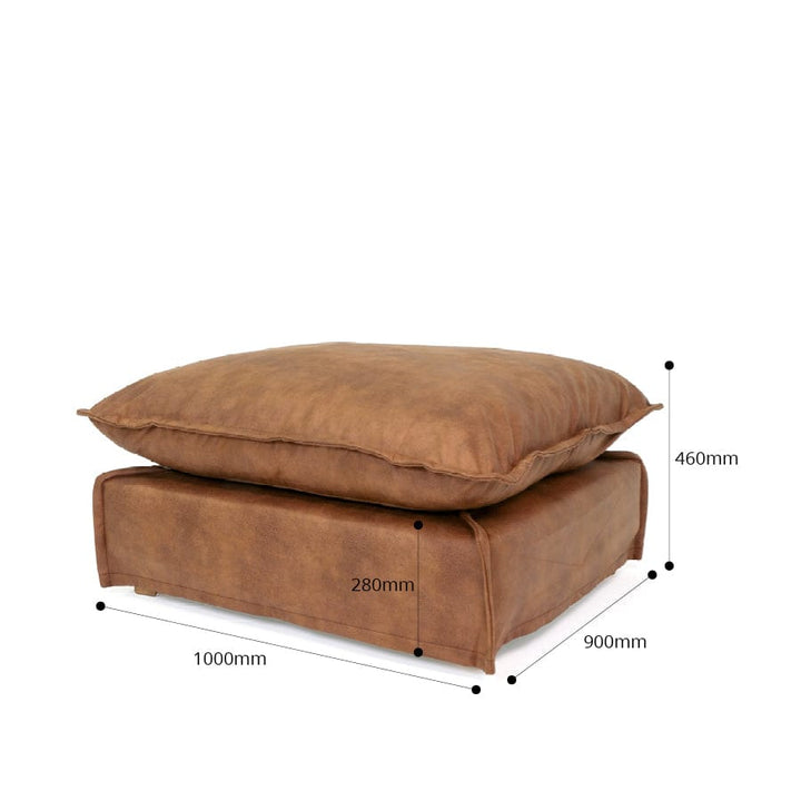 The Cloud Ottoman with Tan Leatherette Slipcover By Black Mango Interiors