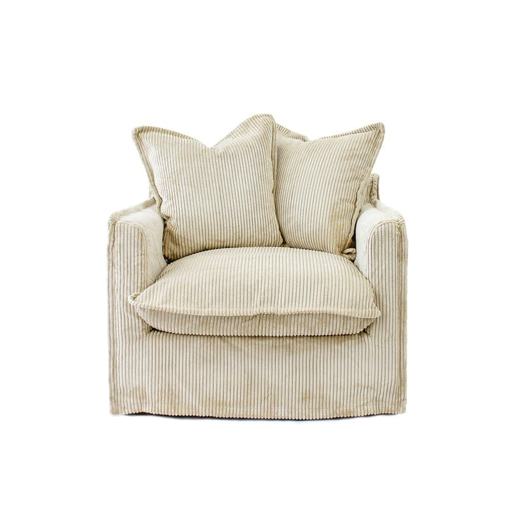 The Cloud Single Seater with Almond Corduroy Slipcover By Black Mango