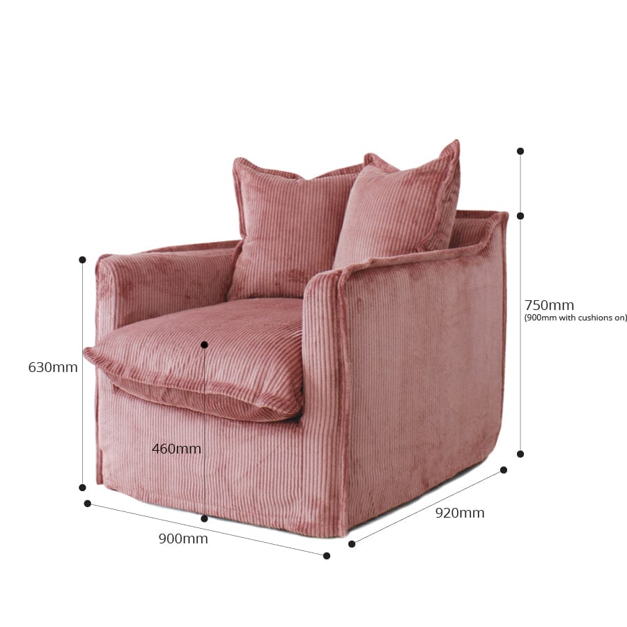 The Cloud Single Seater with Blush Corduroy Slipcover By Black Mango