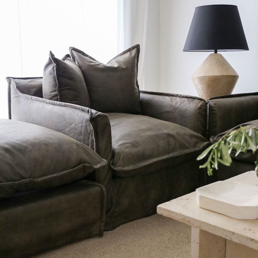 The Cloud Single Seater with Brunswick Leatherette Slipcover By Black Mango Interiors