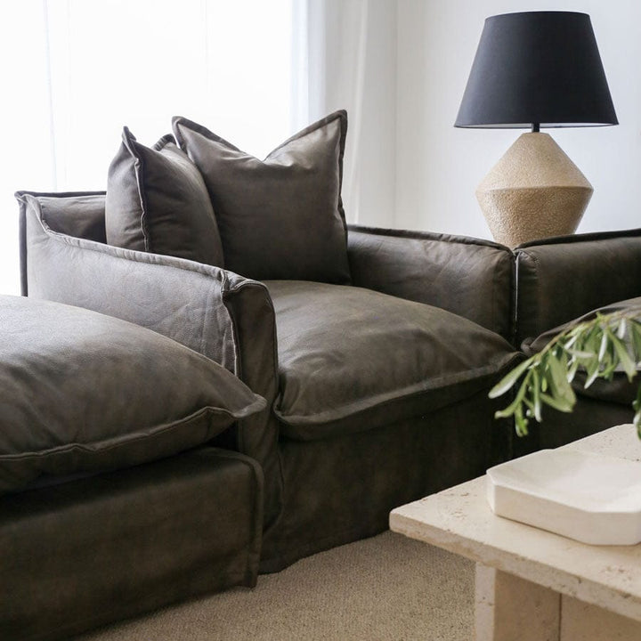 The Cloud Single Seater with Brunswick Leatherette Slipcover By Black Mango Interiors