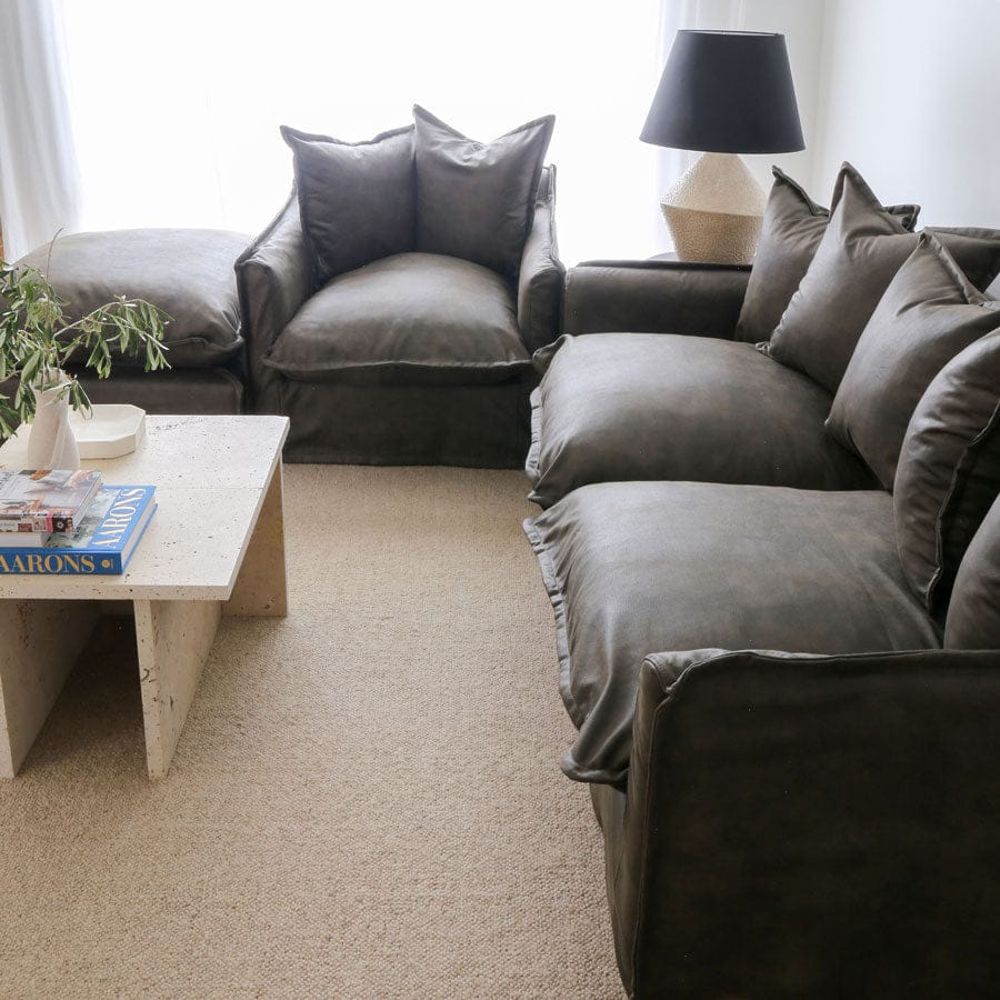 The Cloud Single Seater with Brunswick Leatherette Slipcover By Black Mango Interiors