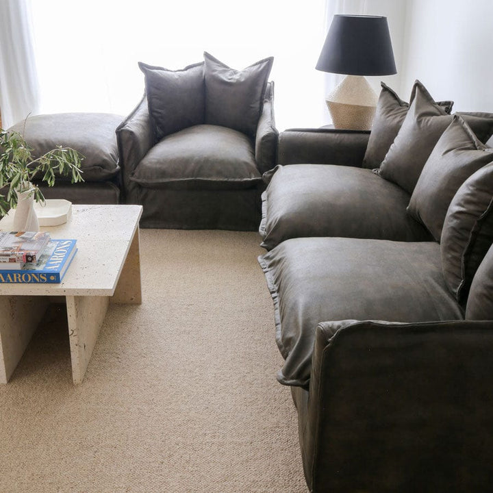 The Cloud Single Seater with Brunswick Leatherette Slipcover By Black Mango Interiors