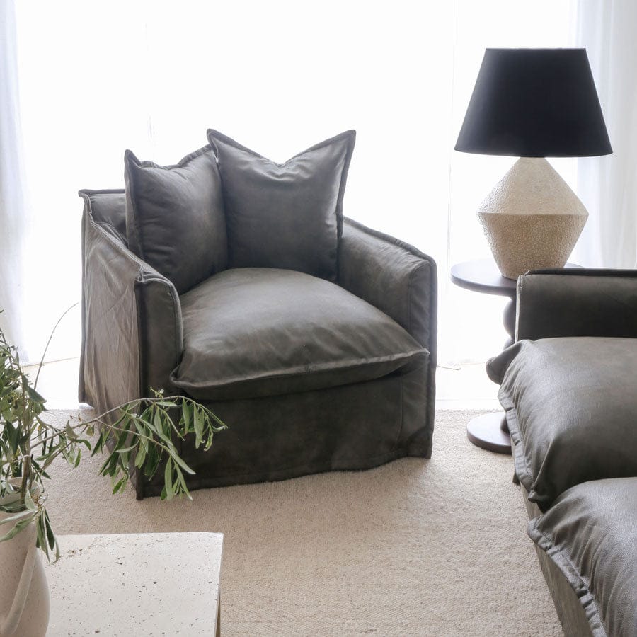 The Cloud Single Seater with Brunswick Leatherette Slipcover By Black Mango Interiors
