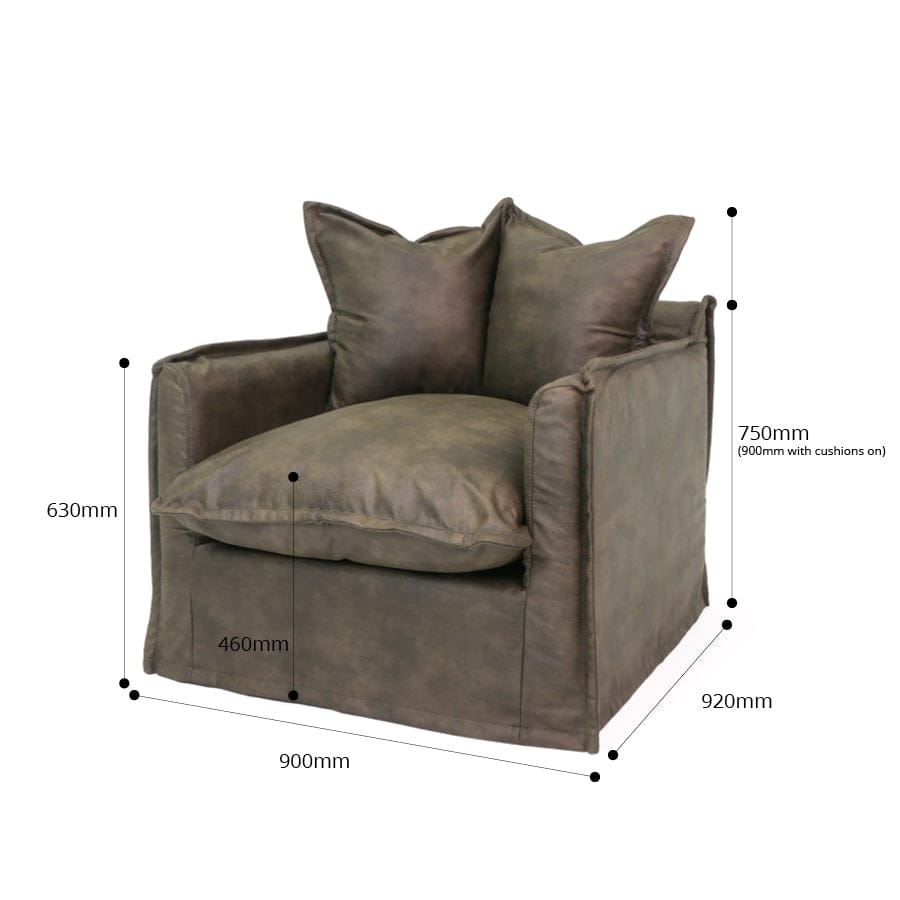 The Cloud Single Seater with Brunswick Leatherette Slipcover By Black Mango Interiors