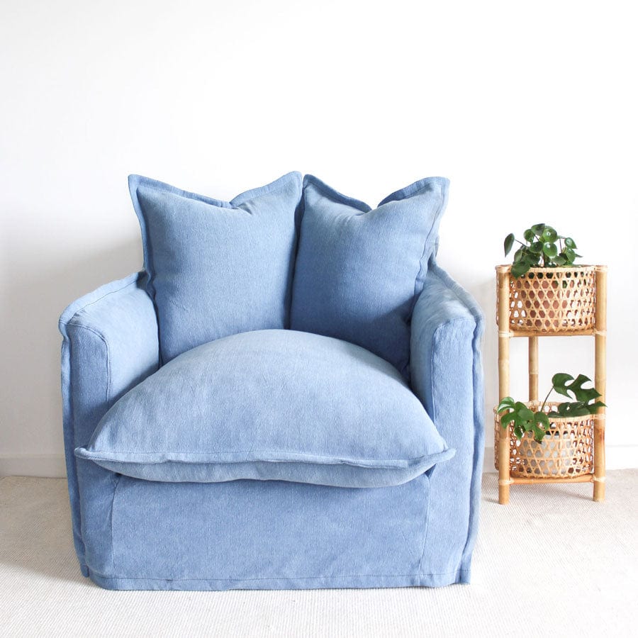 The Cloud Single Seater with Denim Blue Slipcover By Black Mango