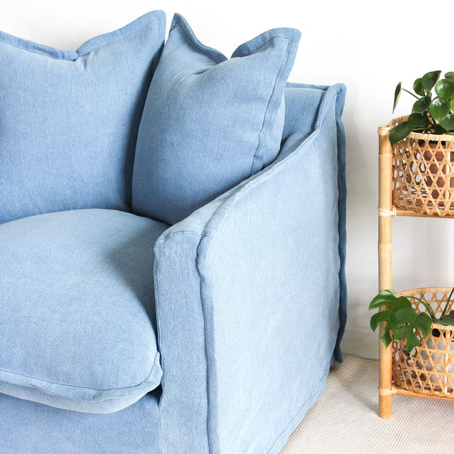 The Cloud Single Seater with Denim Blue Slipcover By Black Mango