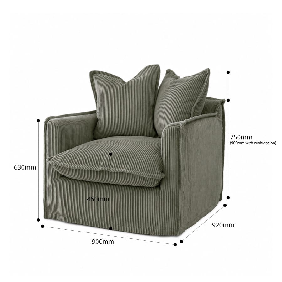 The Cloud Single Seater with Eucalyptus Corduroy Slipcover By Black Mango Interiors