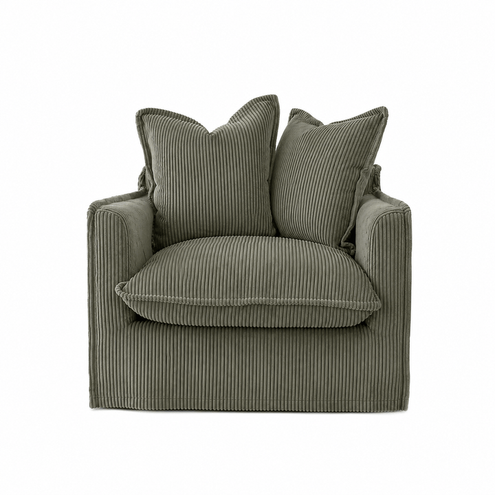 The Cloud Single Seater with Eucalyptus Corduroy Slipcover By Black Mango Interiors
