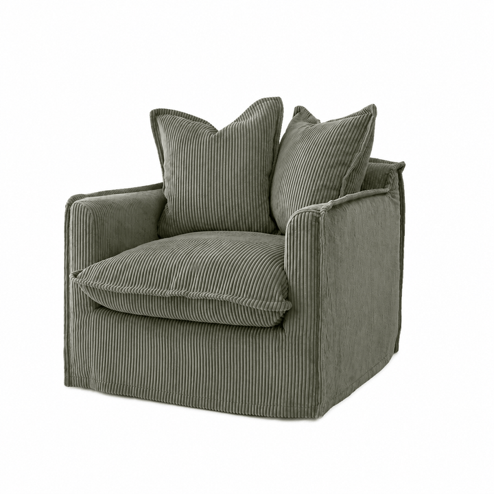 The Cloud Single Seater with Eucalyptus Corduroy Slipcover By Black Mango Interiors