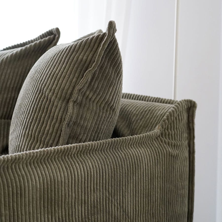The Cloud Single Seater with Eucalyptus Corduroy Slipcover By Black Mango Interiors