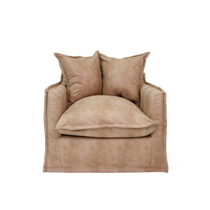 The Cloud Single Seater with Fawn Leatherette Slipcover By Black Mango Interiors