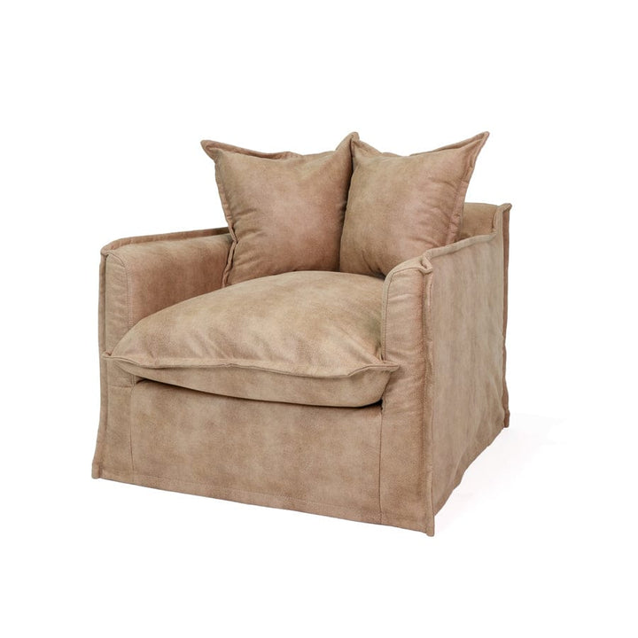 The Cloud Single Seater with Fawn Leatherette Slipcover By Black Mango Interiors