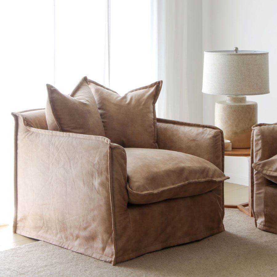 The Cloud Single Seater with Fawn Leatherette Slipcover By Black Mango Interiors