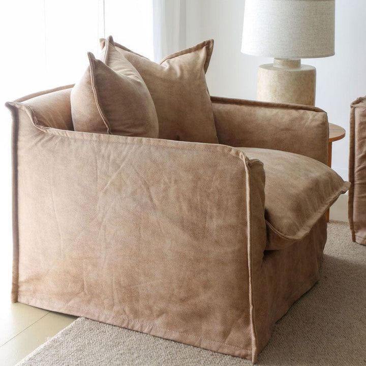 The Cloud Single Seater with Fawn Leatherette Slipcover By Black Mango Interiors