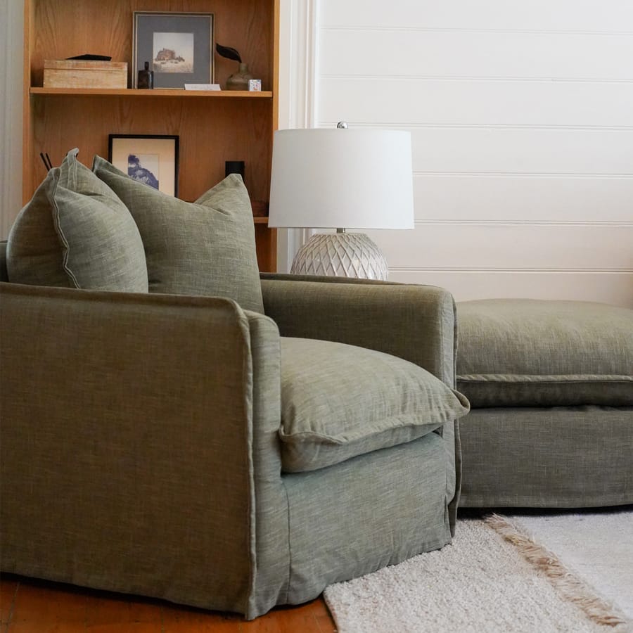 The Cloud Single Seater with Olive Slipcover By Black Mango Interiors