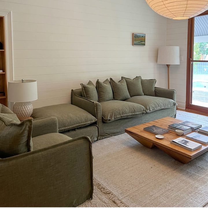 The Cloud Single Seater with Olive Slipcover By Black Mango Interiors