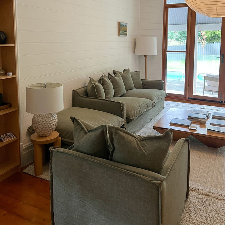 The Cloud Single Seater with Olive Slipcover By Black Mango Interiors