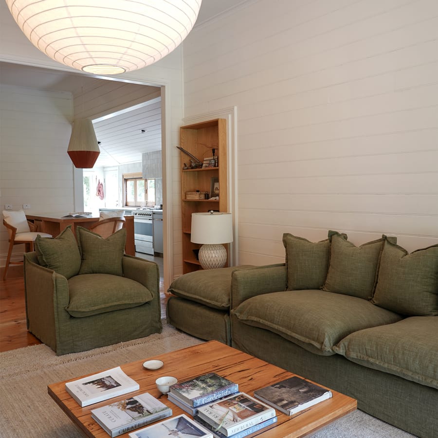 The Cloud Single Seater with Olive Slipcover By Black Mango Interiors