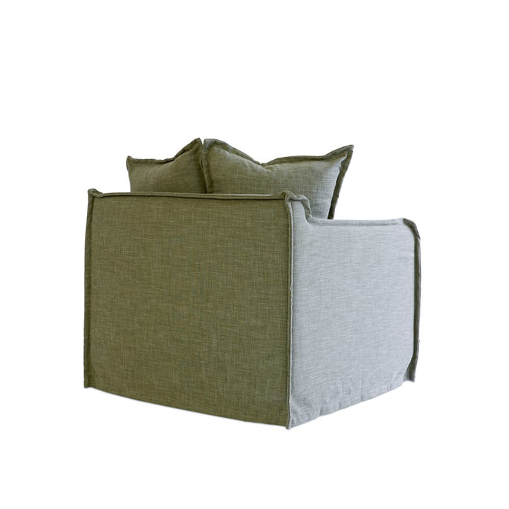 The Cloud Single Seater with Olive Slipcover By Black Mango Interiors
