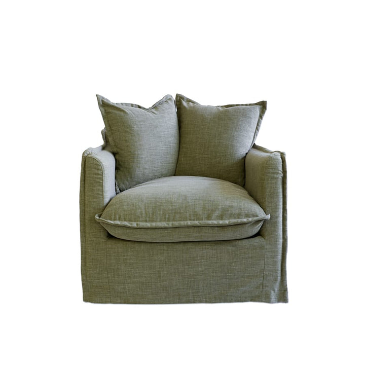 The Cloud Single Seater with Olive Slipcover By Black Mango Interiors