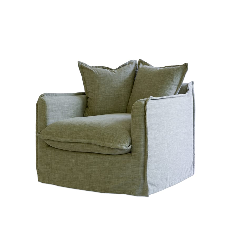 The Cloud Single Seater with Olive Slipcover By Black Mango Interiors