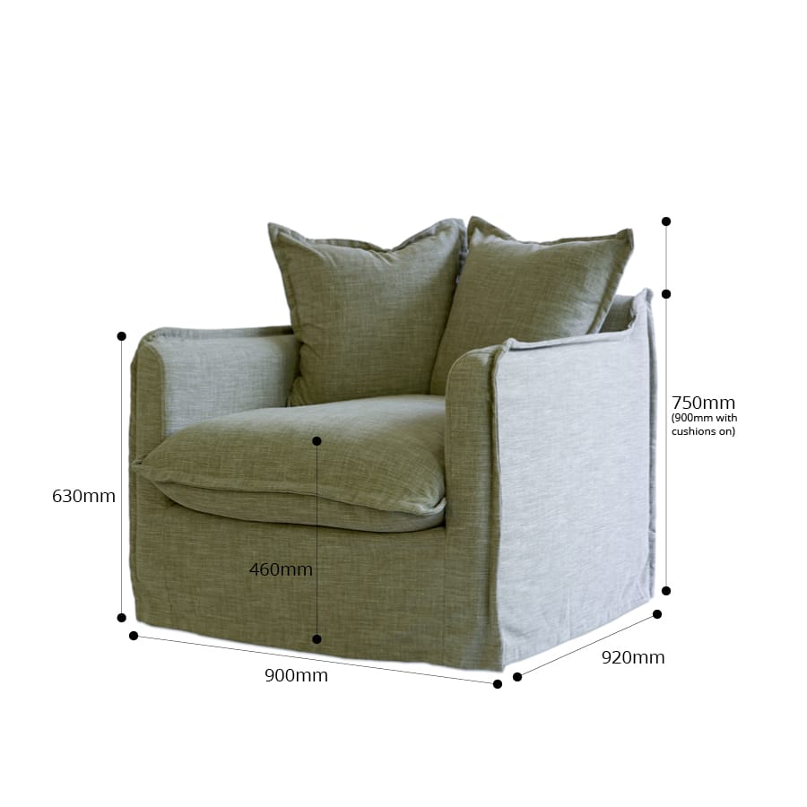 The Cloud Single Seater with Olive Slipcover By Black Mango Interiors