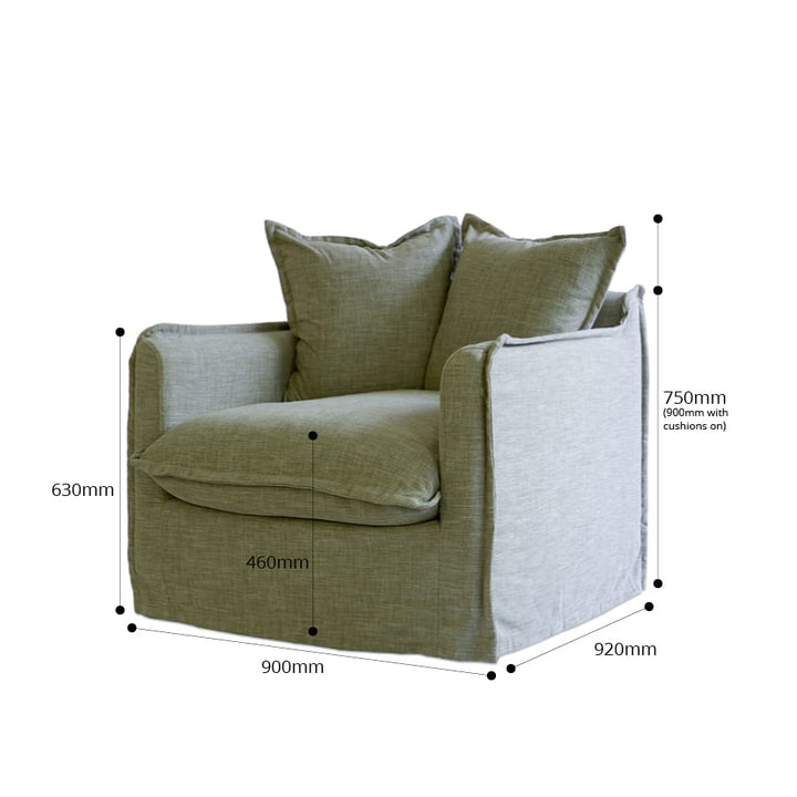 The Cloud Single Seater with Olive Slipcover By Black Mango Interiors