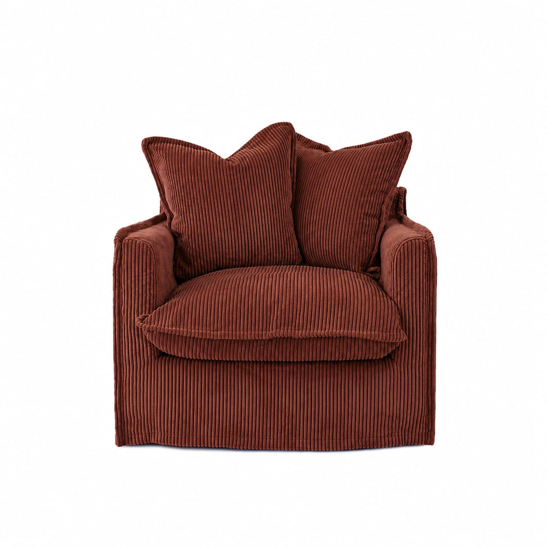 The Cloud Single Seater with Rust Corduroy Slipcover By Black Mango Interiors
