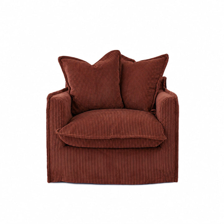 The Cloud Single Seater with Rust Corduroy Slipcover By Black Mango Interiors