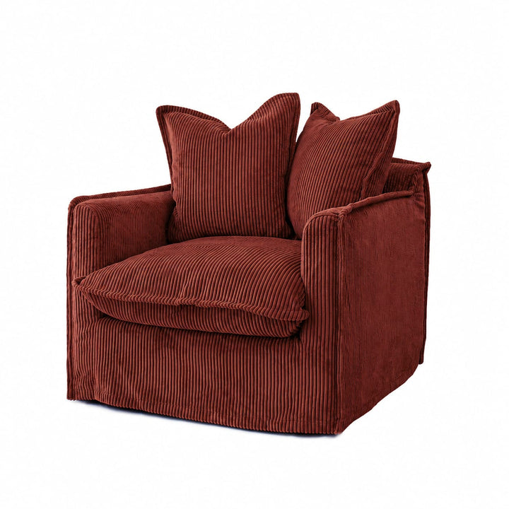 The Cloud Single Seater with Rust Corduroy Slipcover By Black Mango Interiors