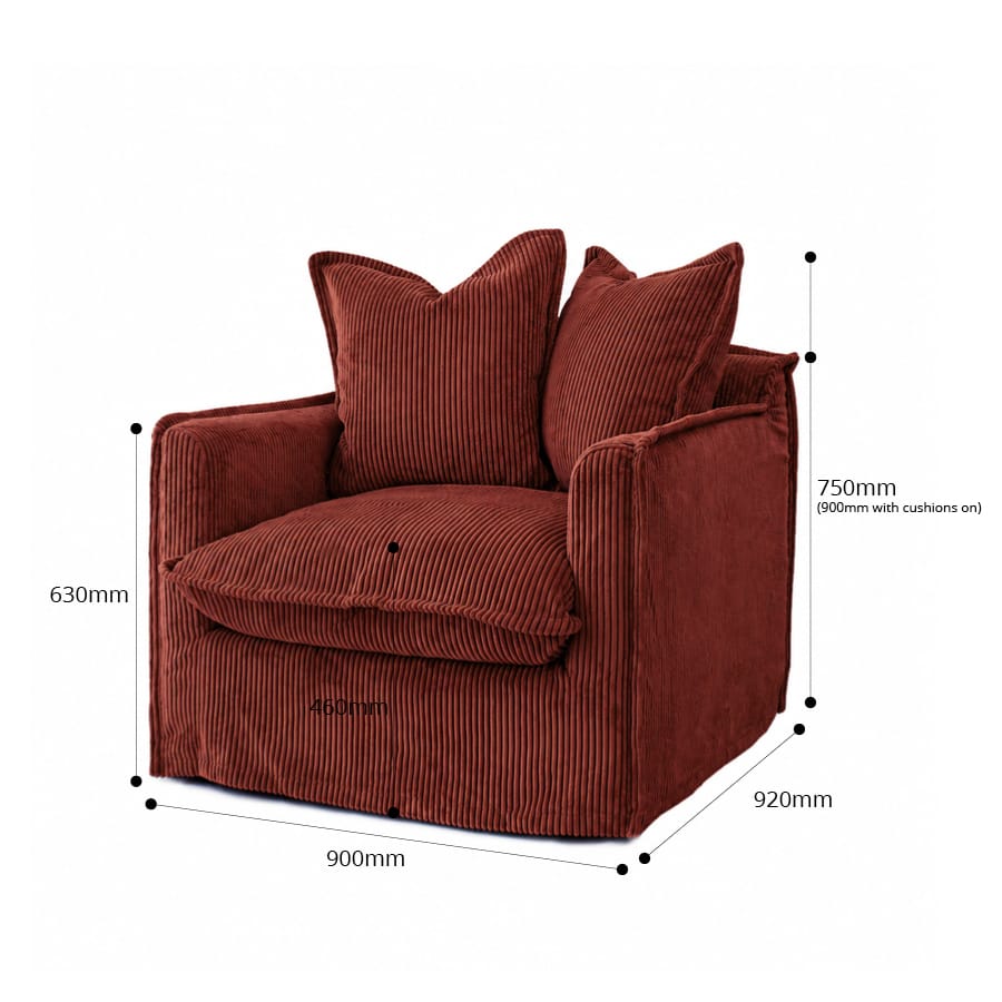 The Cloud Single Seater with Rust Corduroy Slipcover By Black Mango Interiors