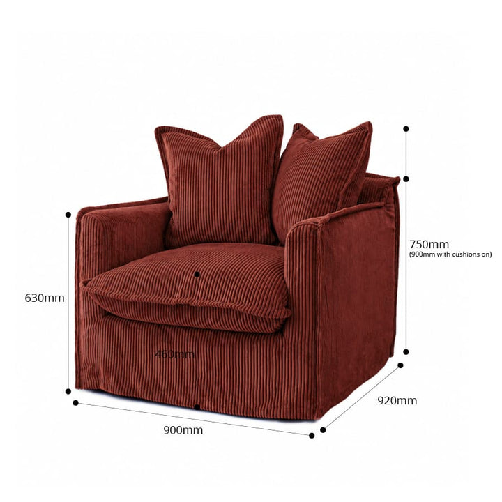 The Cloud Single Seater with Rust Corduroy Slipcover By Black Mango Interiors