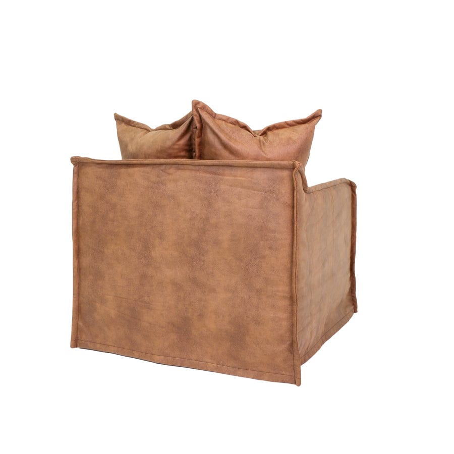 The Cloud Single Seater with Tan Leatherette Slipcover By Black Mango Interiors