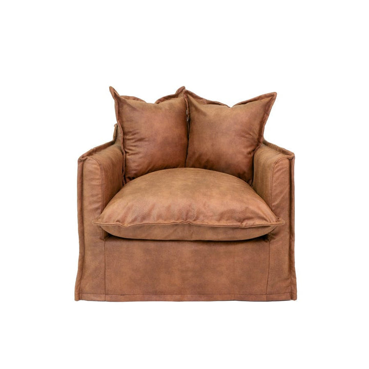 The Cloud Single Seater with Tan Leatherette Slipcover By Black Mango Interiors