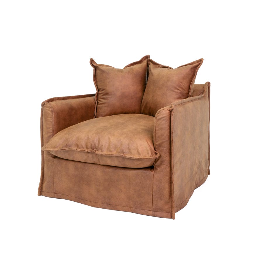 The Cloud Single Seater with Tan Leatherette Slipcover By Black Mango Interiors