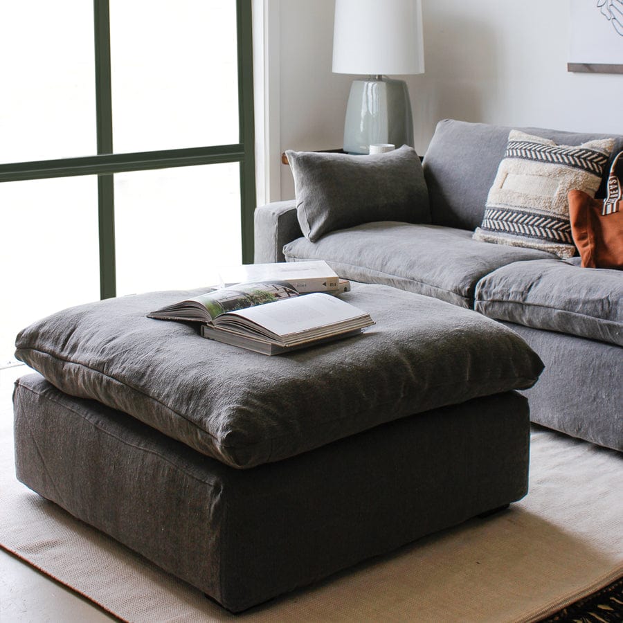 The Haven Ottoman with Slate Slipcover By Black Mango