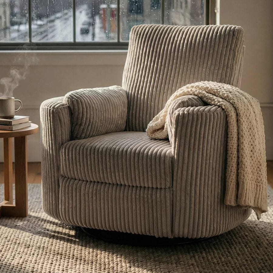 The Hug Swivel Recliner Chair Light Grey By Black Mango Interiors