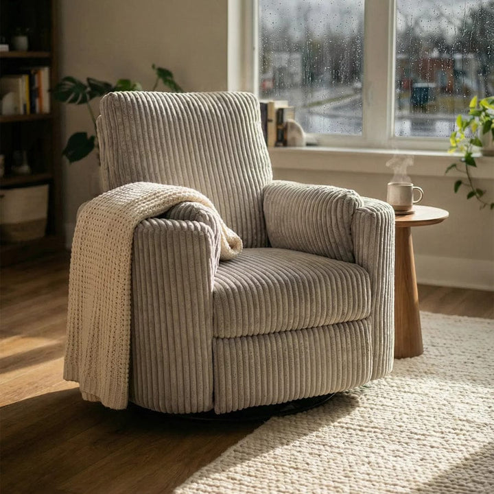 The Hug Swivel Recliner Chair Light Grey By Black Mango Interiors